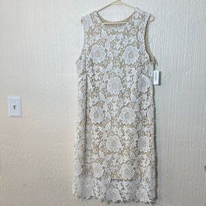 Elegant Lace Overlay Dress in Cream Wedding Cocktail Women Size 14W